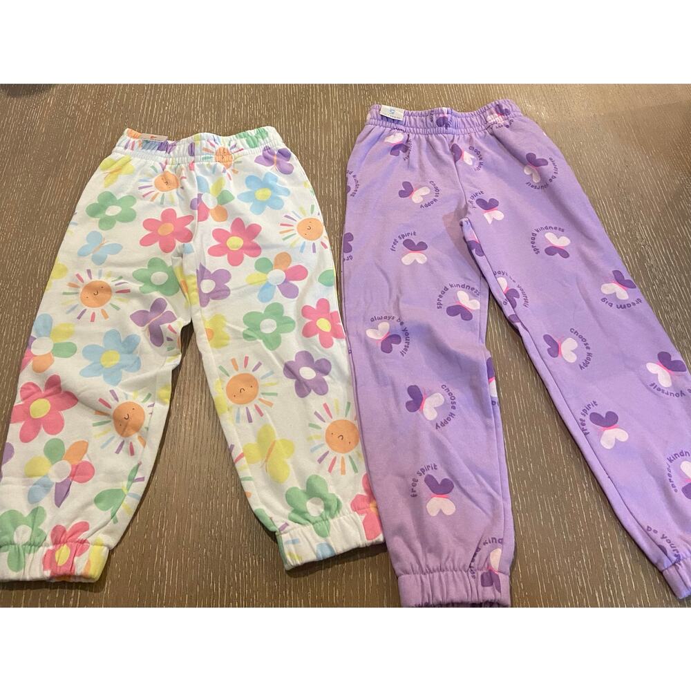 Lot of 2 Kids‎ Garanimals Girls Fleece Jogger Pants  XS Floral Sweatpants Purple